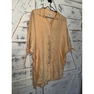 Sigrid Olsen Women's Orange 100% Linen Tunic Top Sz L Beachy Lagenlook Pockets